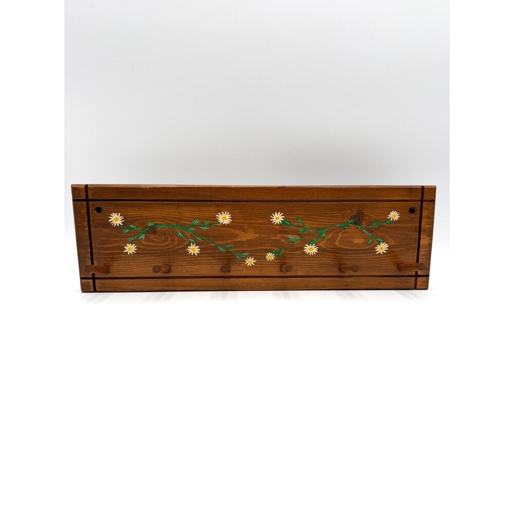 Hand Painted Daisies 6 Peg Wood Hat Scarf Rack